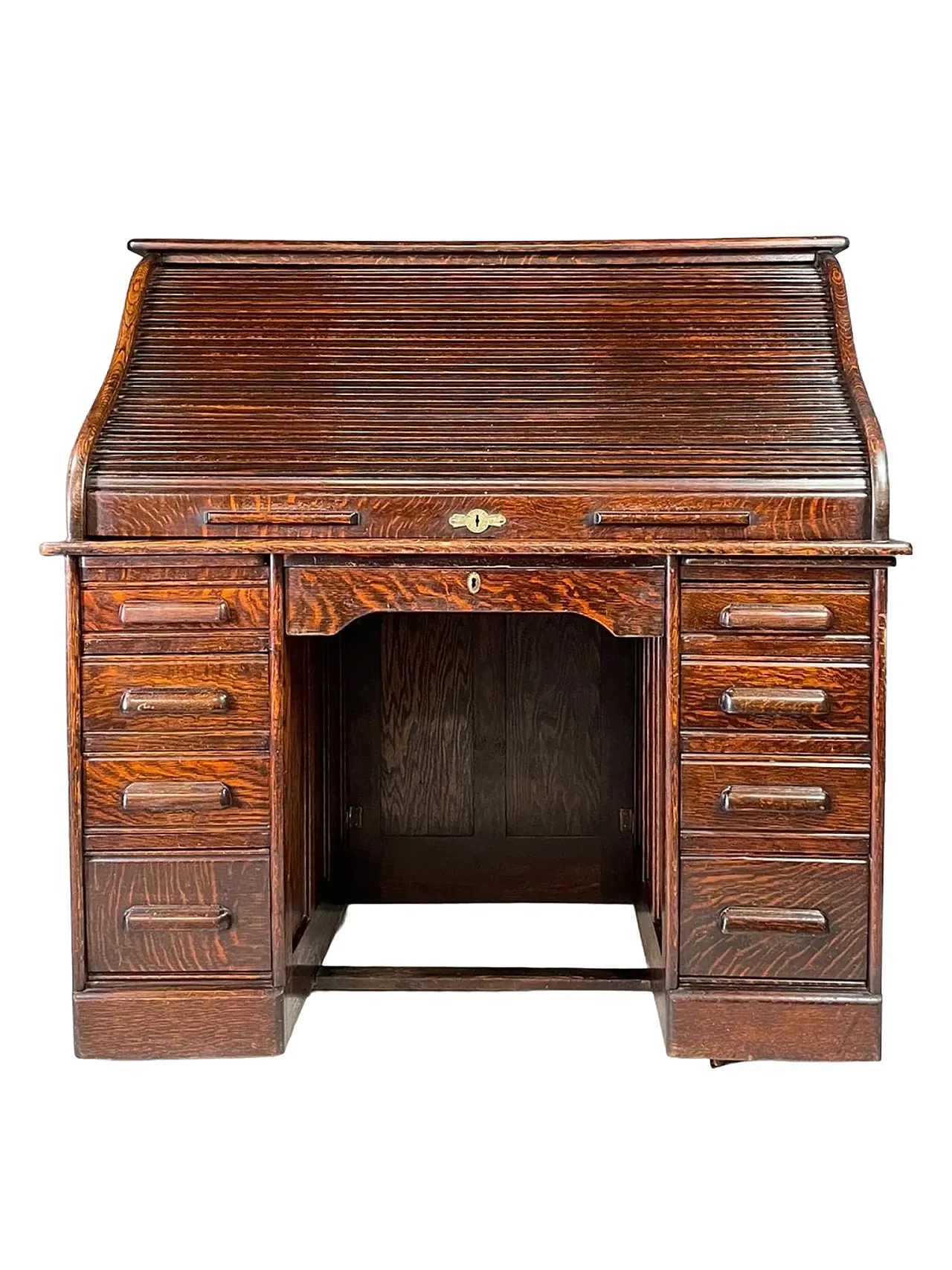 Scrivania americana con ribalta, rovere massello, anni '30 1