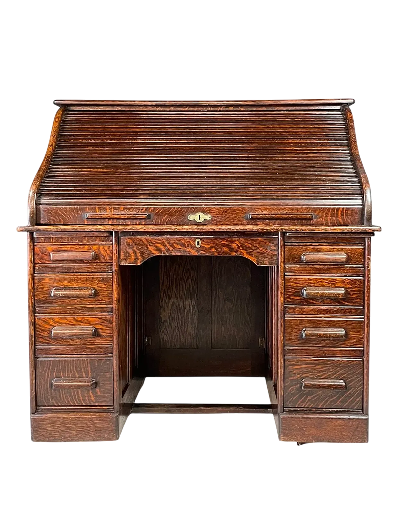 Scrivania americana con ribalta, rovere massello, anni '30 19