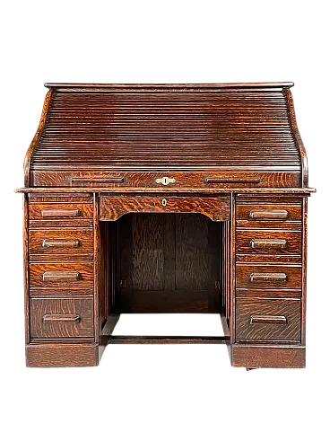 Scrivania americana con ribalta, rovere massello, anni '30