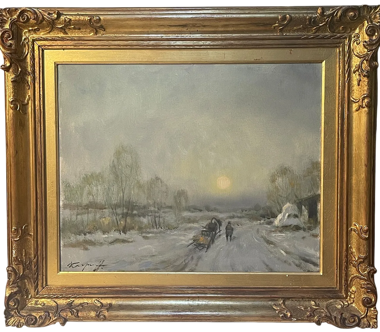 Dipinto a olio su tela, paesaggio invernale, Ivan Karpoff, '900 9