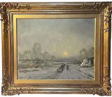 Dipinto a olio su tela, paesaggio invernale, Ivan Karpoff, '900