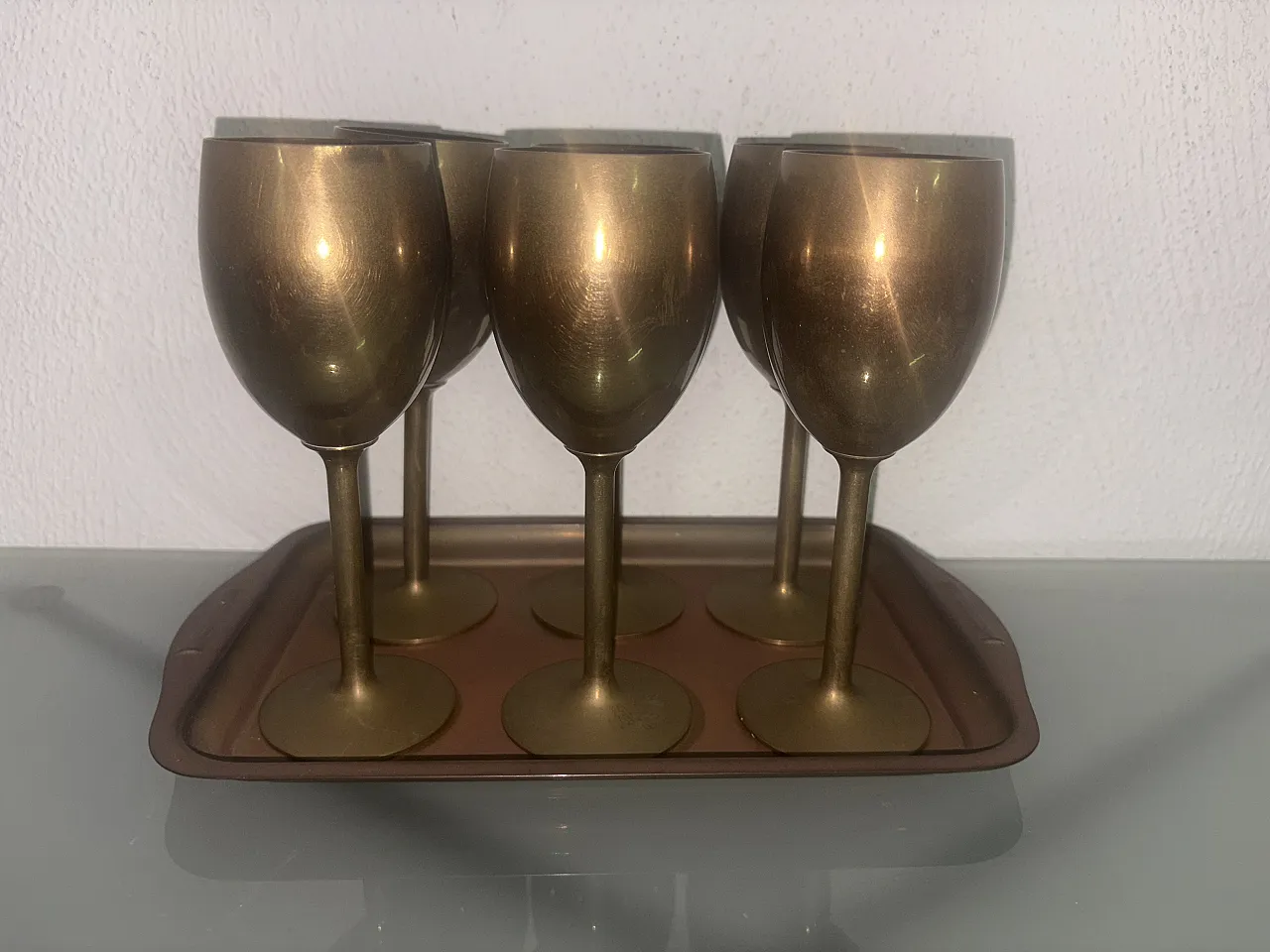Calici con vassoio ottone, anni '50 1