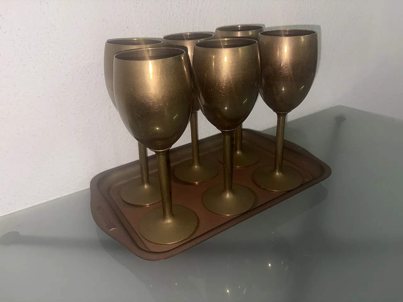 Calici con vassoio ottone, anni '50 3