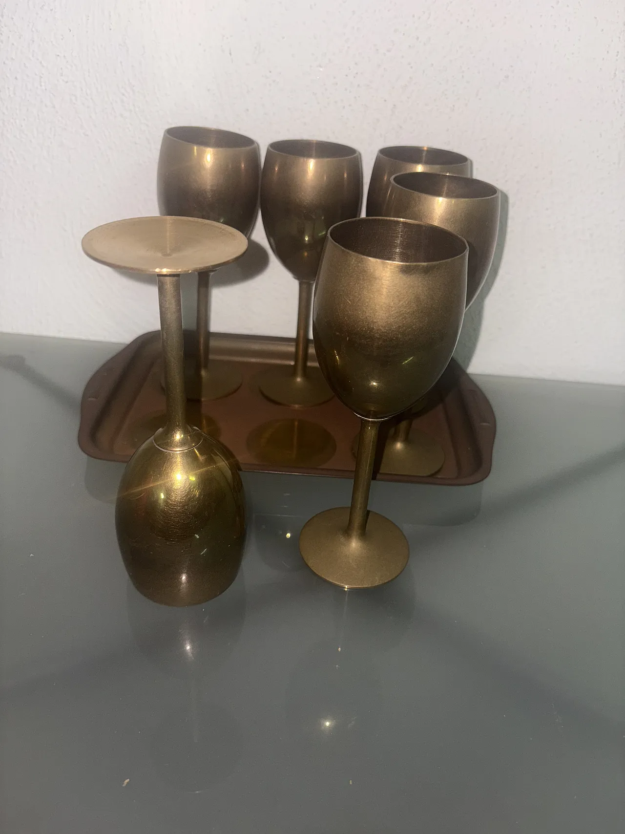 Calici con vassoio ottone, anni '50 4