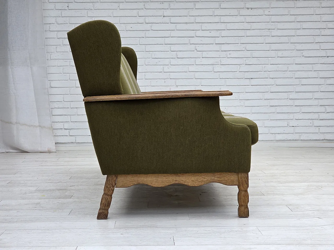 Divano danese a 3 posti in lana e legno massello di rovere, anni '70 7