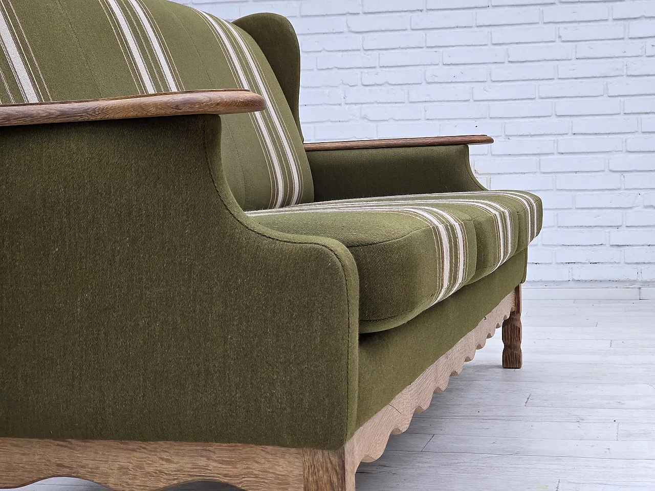 Divano danese a 3 posti in lana e legno massello di rovere, anni '70 8