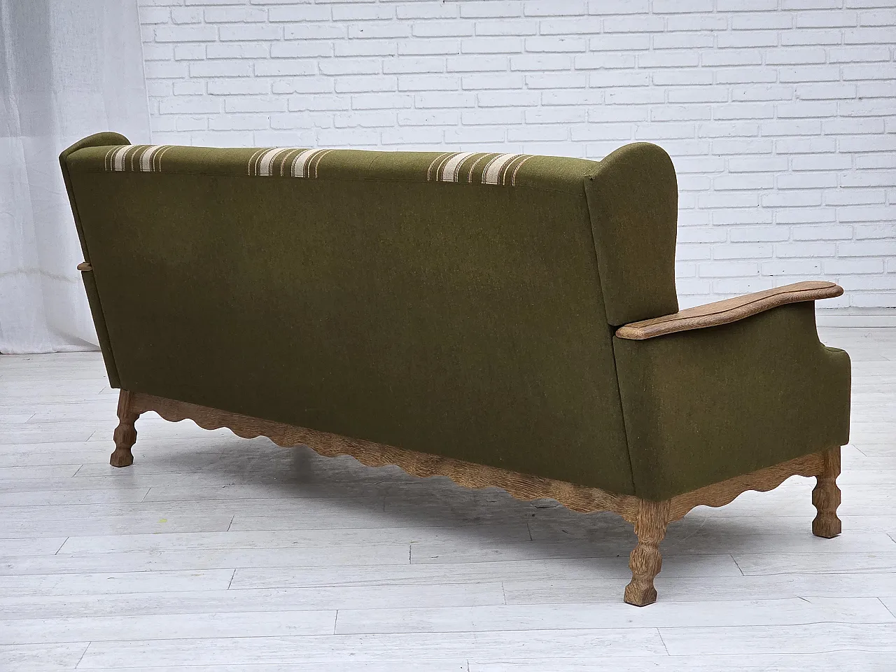 Divano danese a 3 posti in lana e legno massello di rovere, anni '70 10