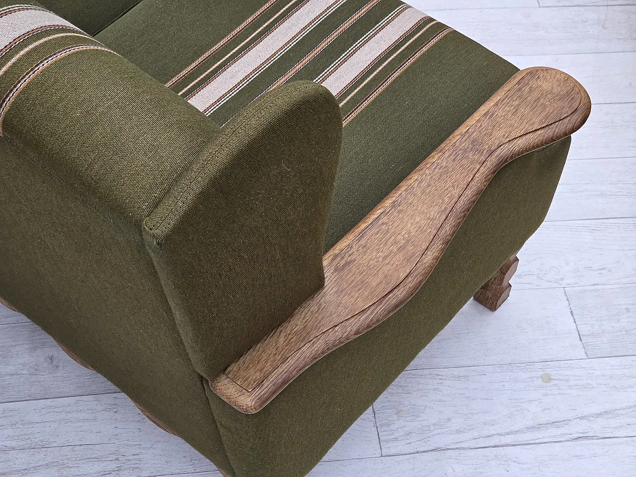 Divano danese a 3 posti in lana e legno massello di rovere, anni '70 11