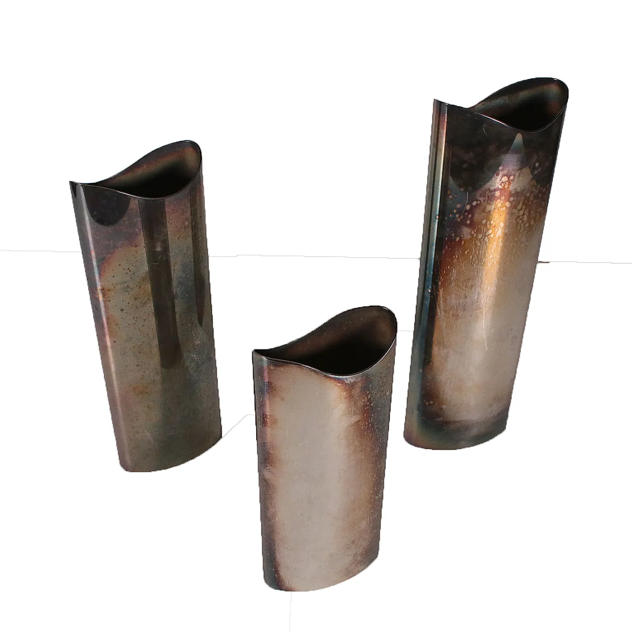 3 Silver-plated brass vases by Giuliano Malimpensa for Mesa Italia 1