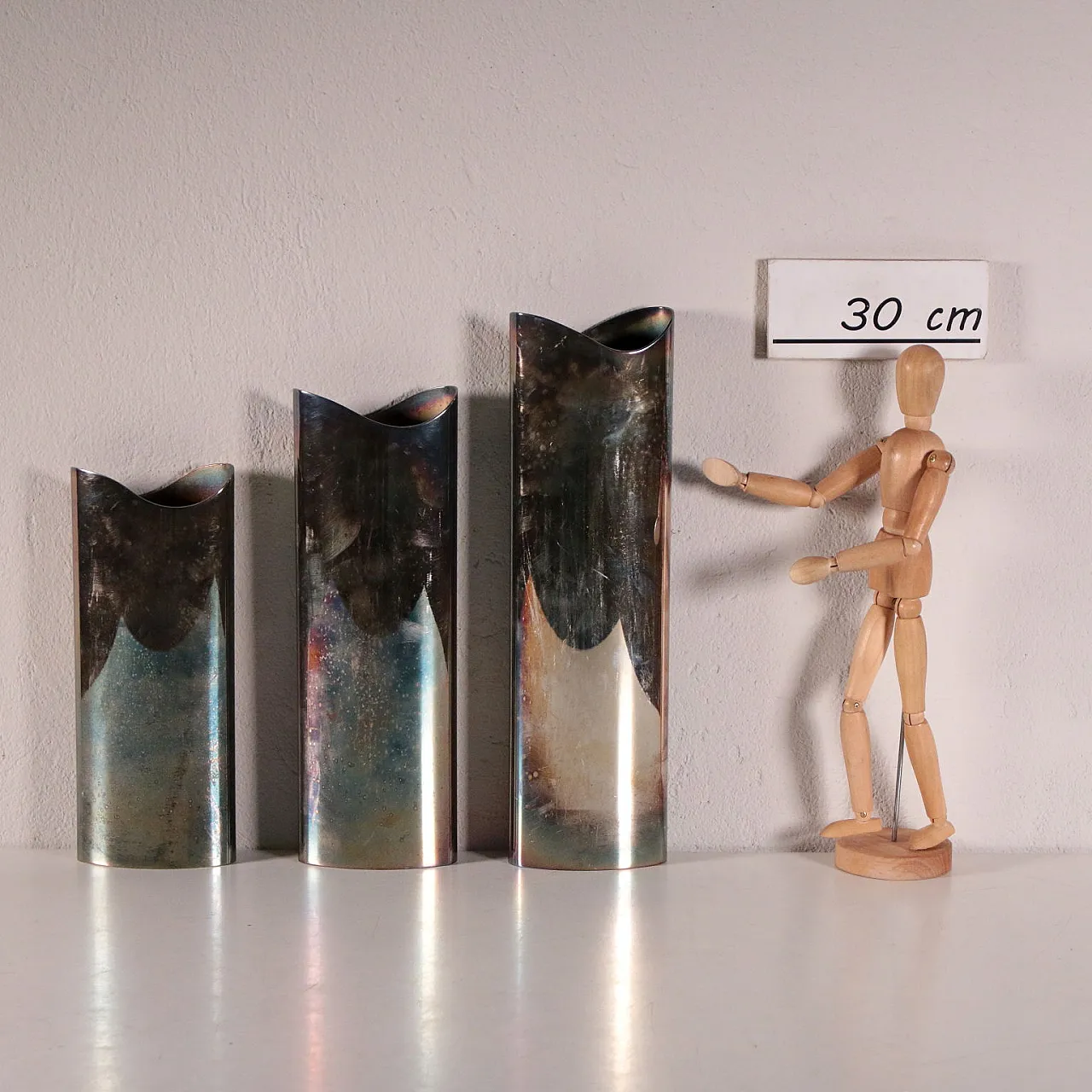 3 Silver-plated brass vases by Giuliano Malimpensa for Mesa Italia 2