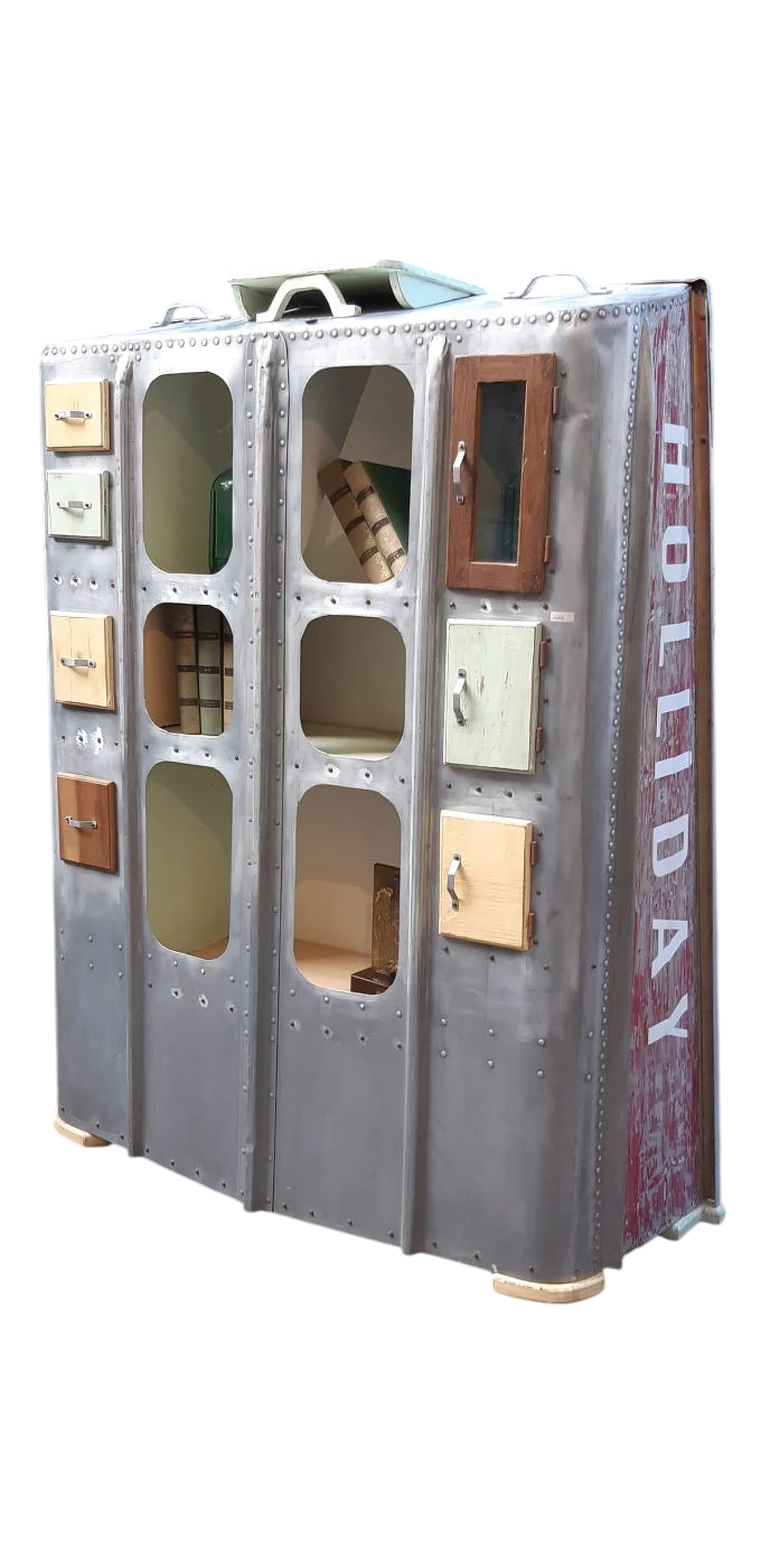 Credenza navale in alluminio con inserti in legno, anni '50 6