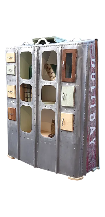 Aluminum naval sideboard with wood inserts, 1950s