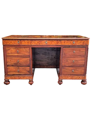 Walnut veneered desk with inlays, 19th century