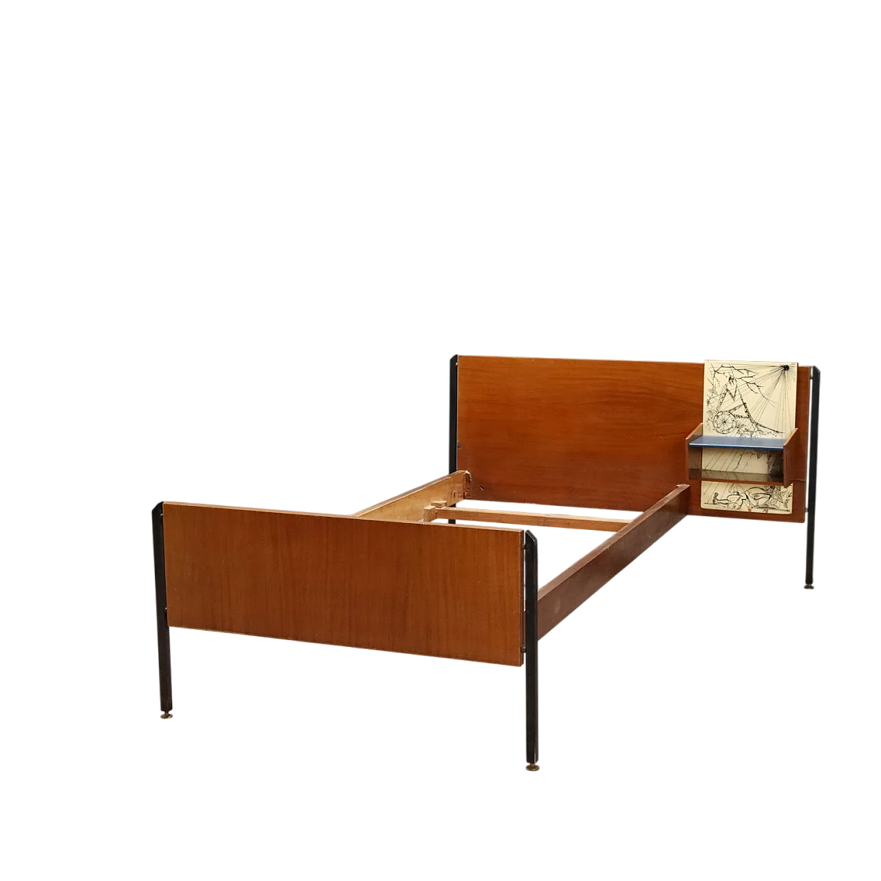 Letto singolo in legno e metallo, anni '60 11