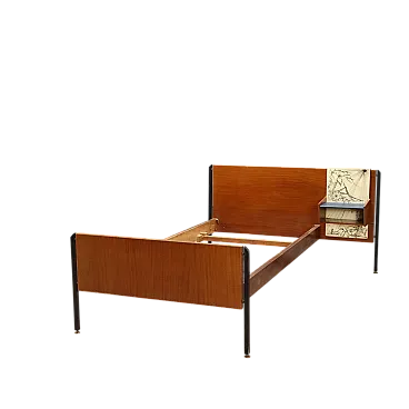 Letto singolo in legno e metallo, anni '60