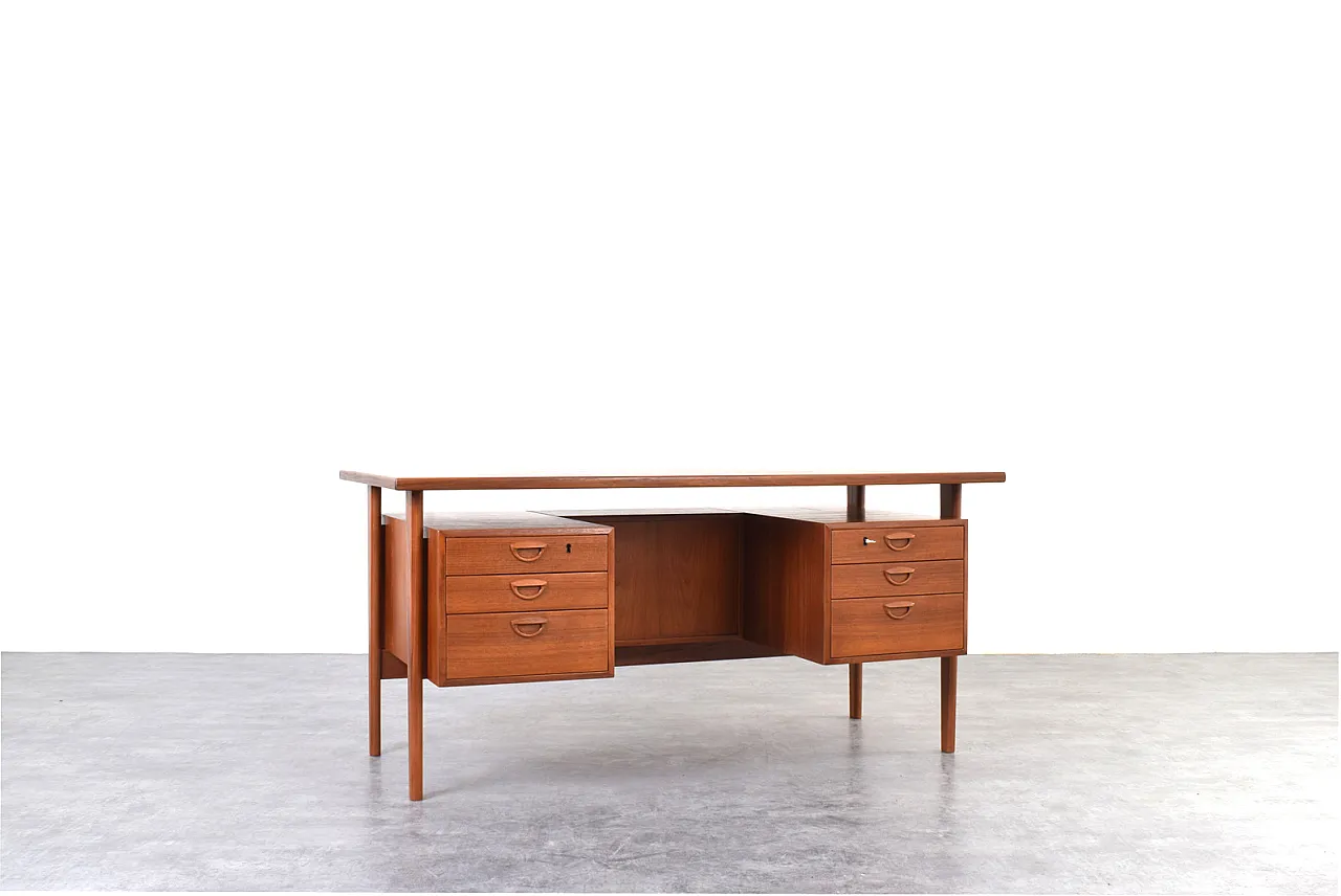 Mid-Century teak executive desk by Kai Kristiansen for FM Møble, 1970s 2
