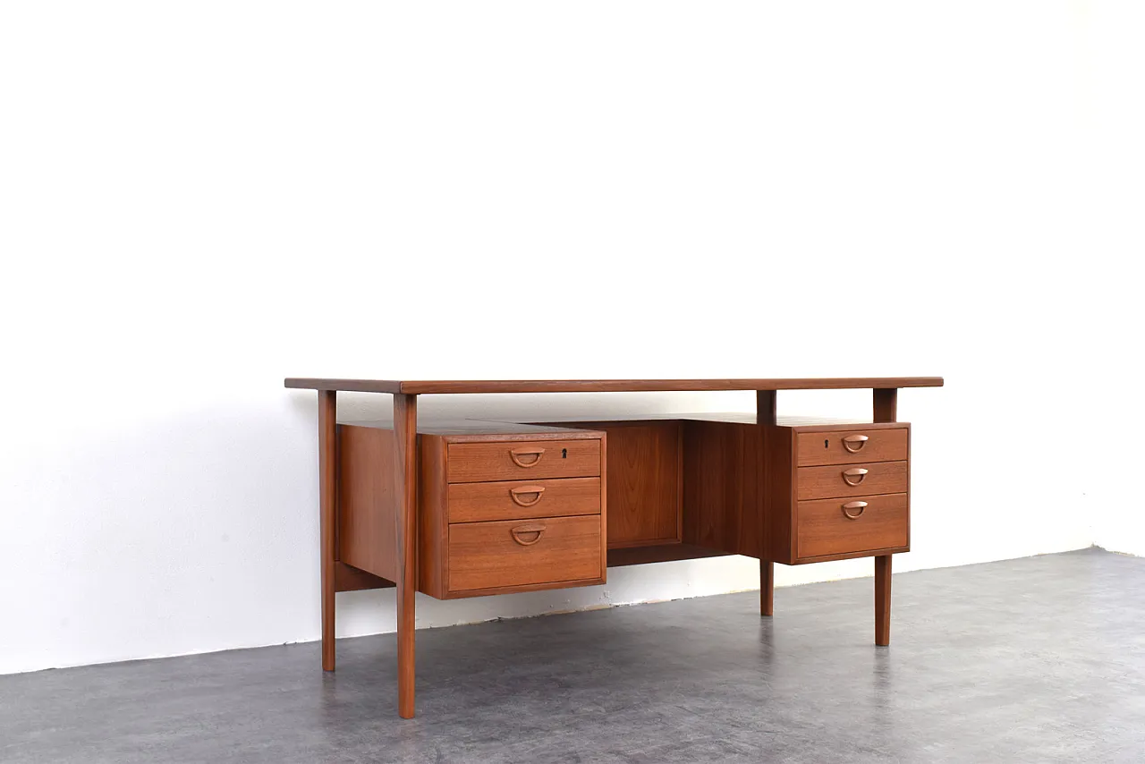 Mid-Century teak executive desk by Kai Kristiansen for FM Møble, 1970s 10