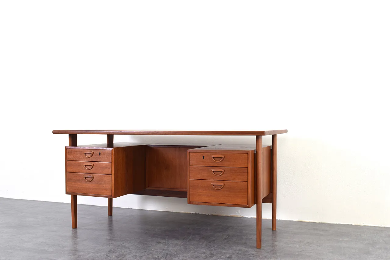 Mid-Century teak executive desk by Kai Kristiansen for FM Møble, 1970s 11