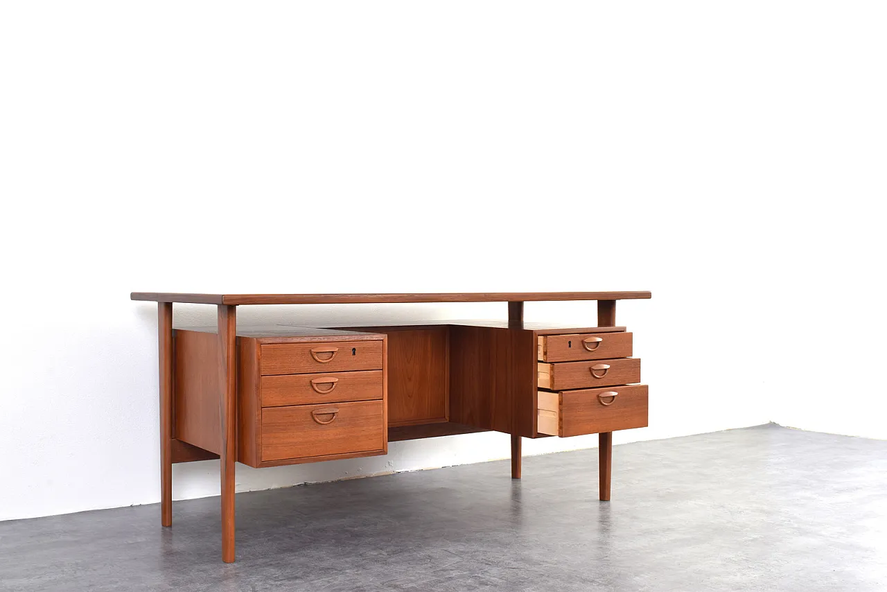 Mid-Century teak executive desk by Kai Kristiansen for FM Møble, 1970s 12