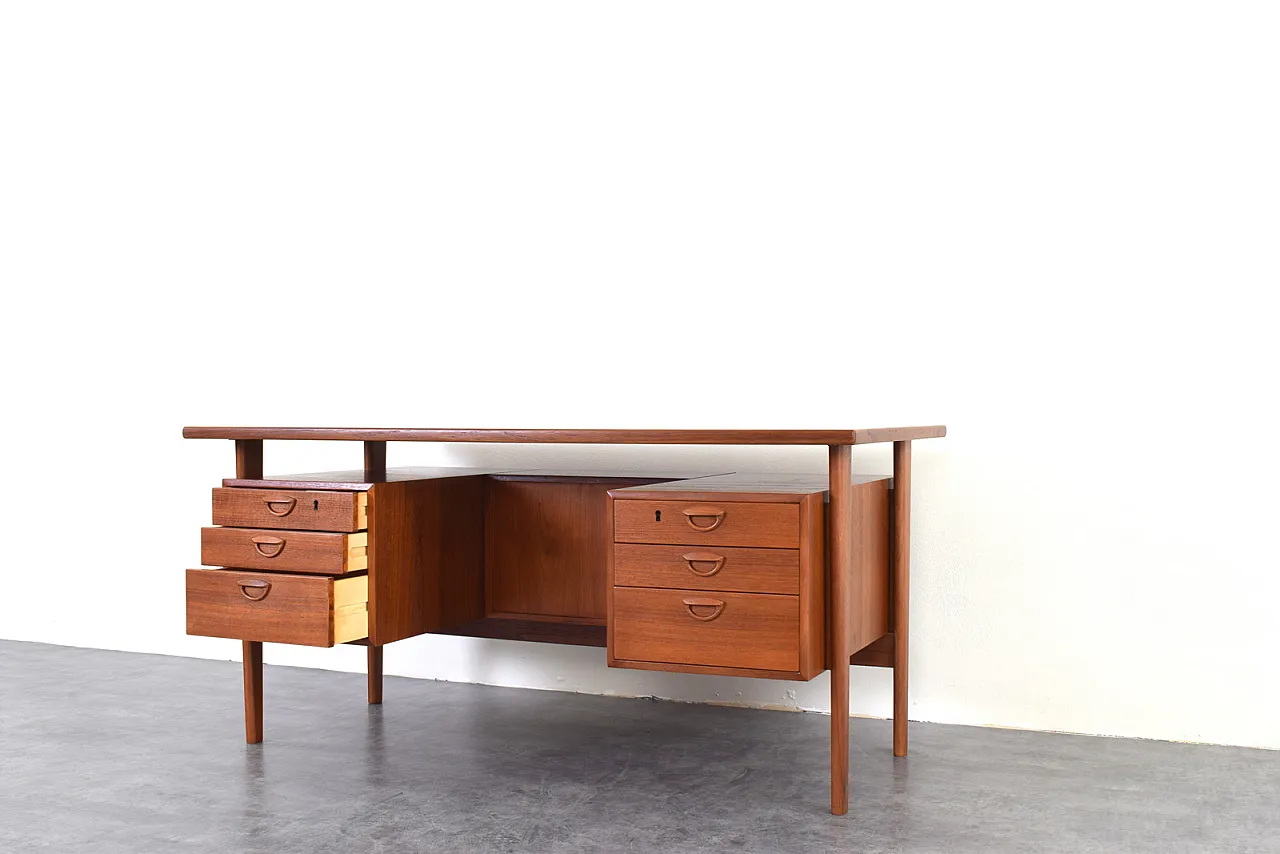 Mid-Century teak executive desk by Kai Kristiansen for FM Møble, 1970s 13