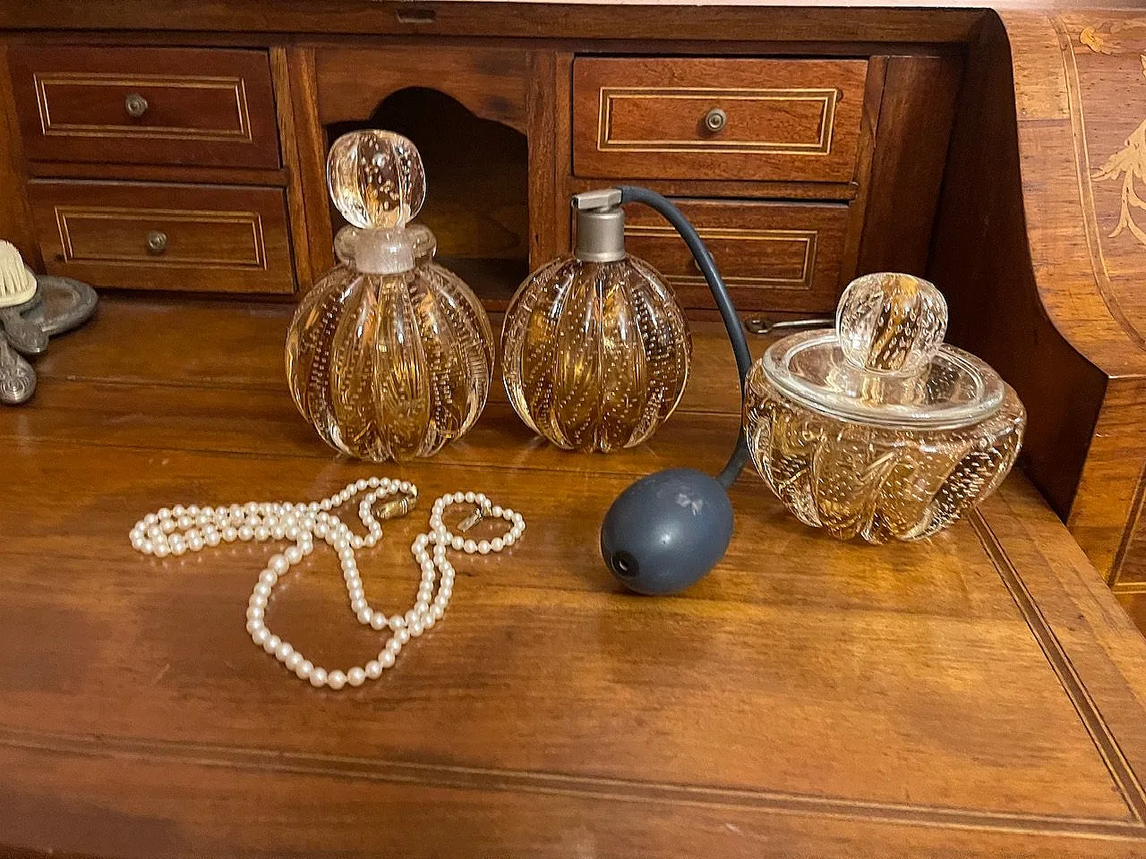 Set da toeletta in vetro Murano Bullicant, anni '50 7