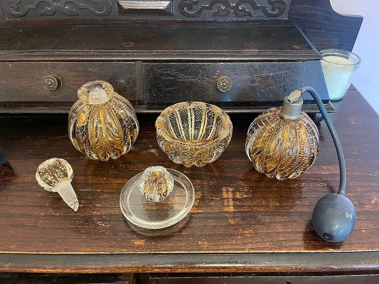 Set da toeletta in vetro Murano Bullicant, anni '50 8