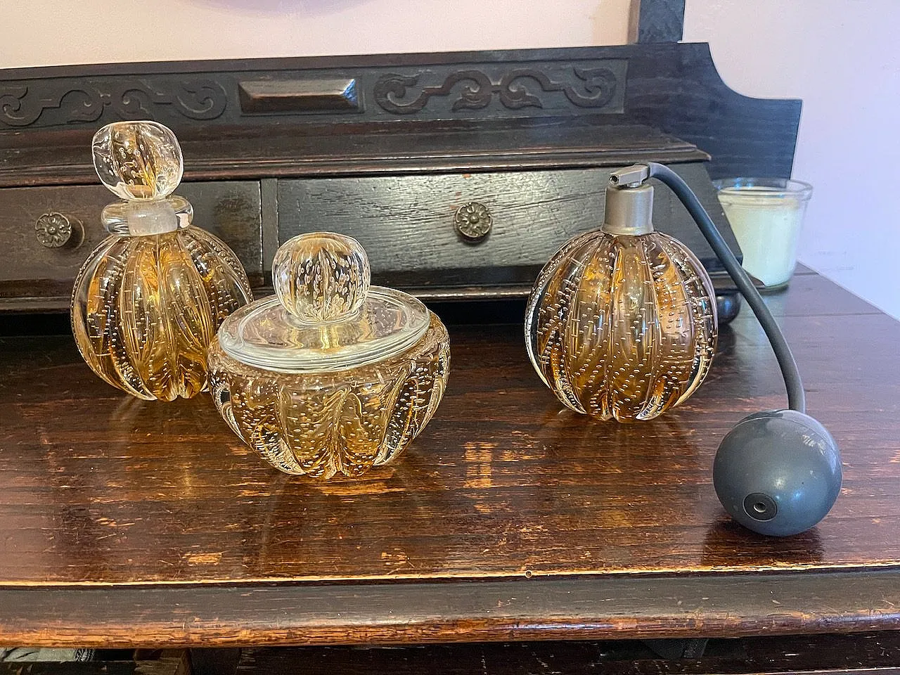 Set da toeletta in vetro Murano Bullicant, anni '50 9