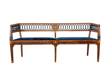 Panca in legno di noce con intarsi in acero, stile neoclassico, '800