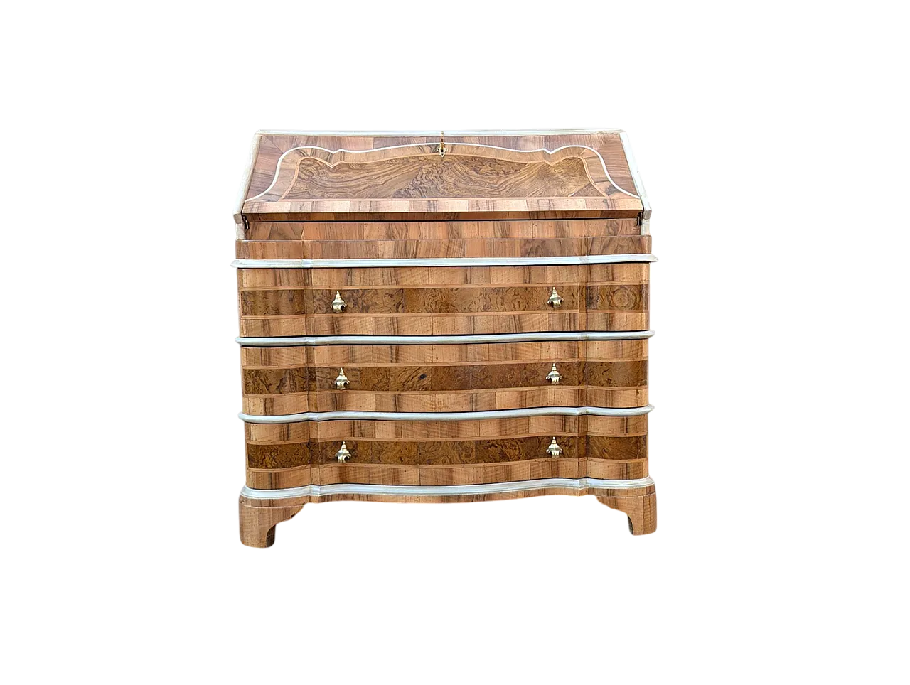 Scrivania in legno di noce con rifiniture in limelight, metà '900 14