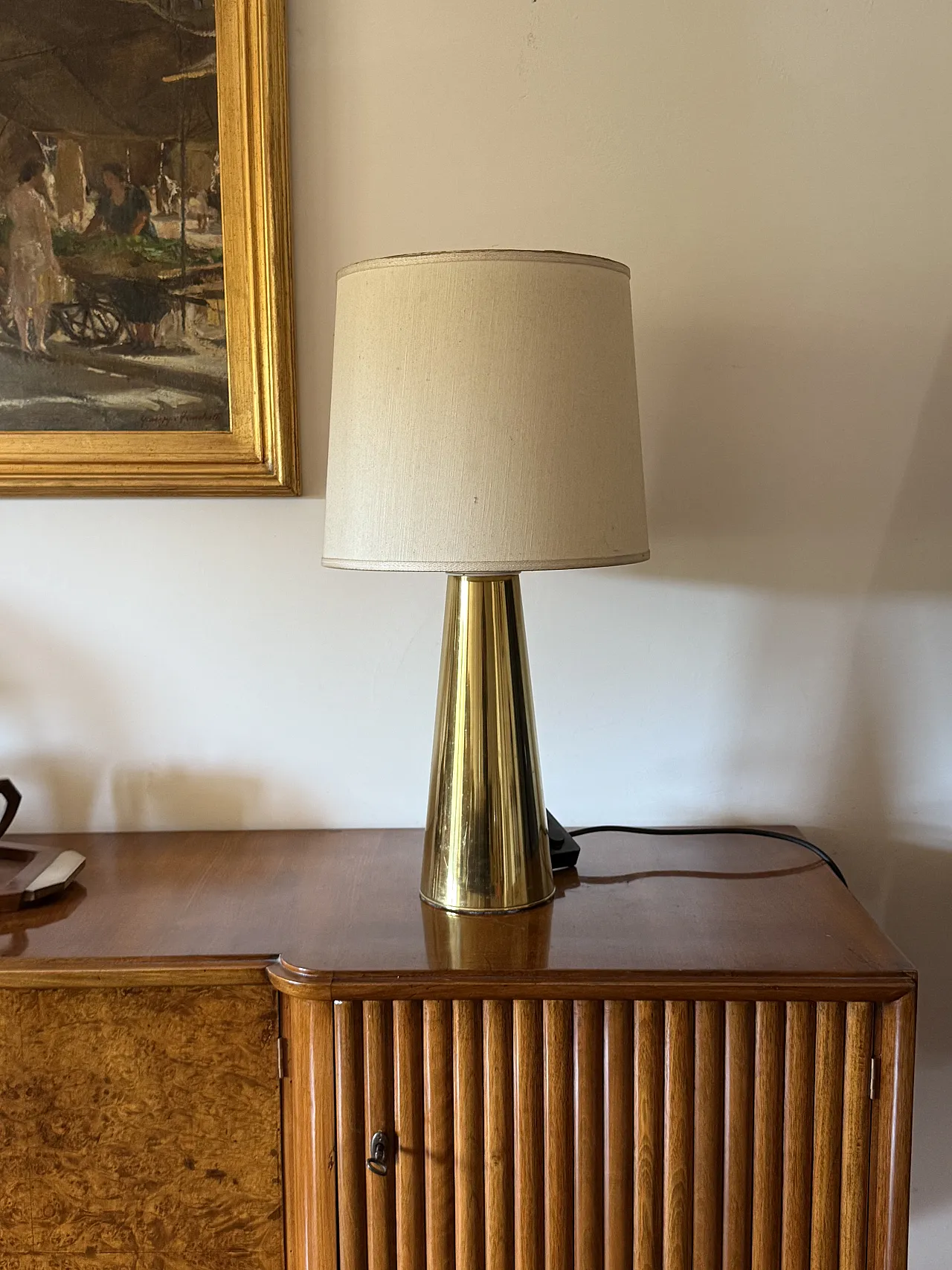 Lampada da tavolo conico in ottone di reggenza di Hollywood, Italia 1970 3