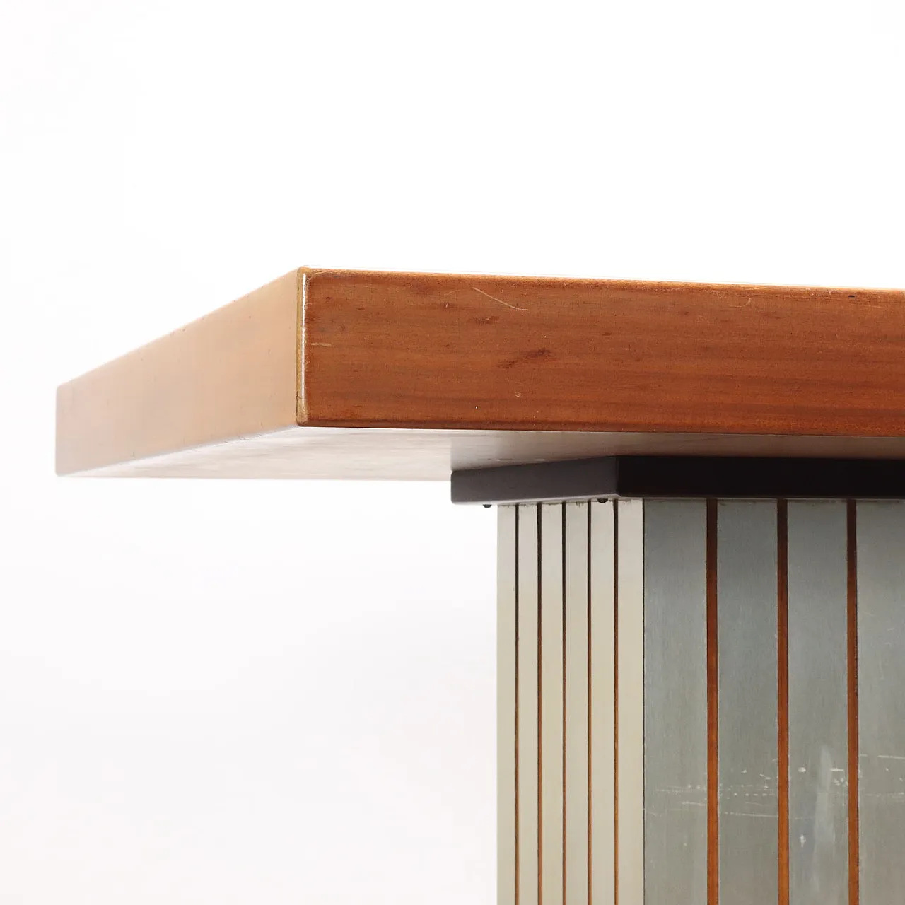 Tavolo in mogano impiallacciato e alluminio, fine '900 5