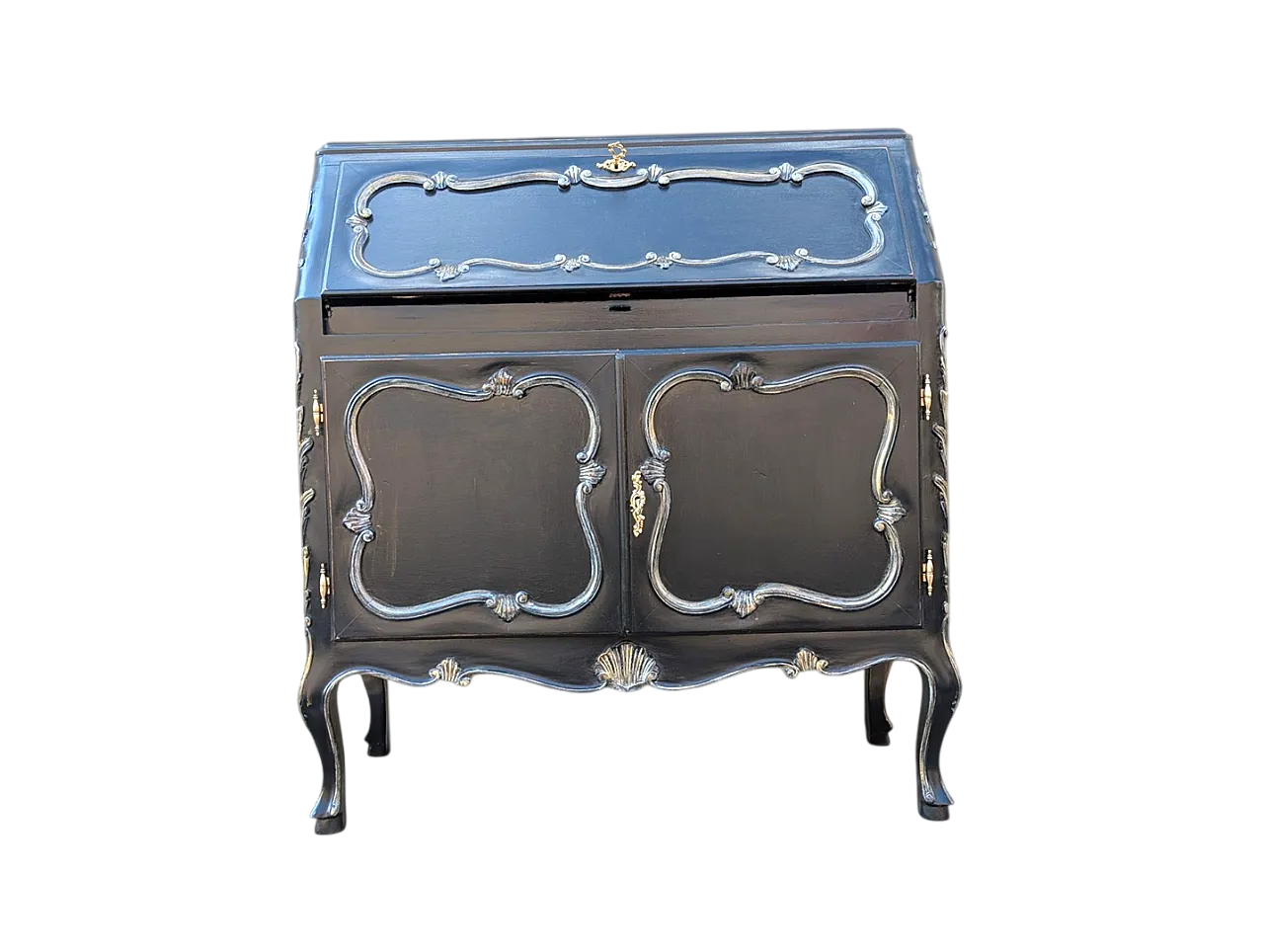 Scrittoio in Legno Massello di Noce Stile Barocco Francese, anni '50 14