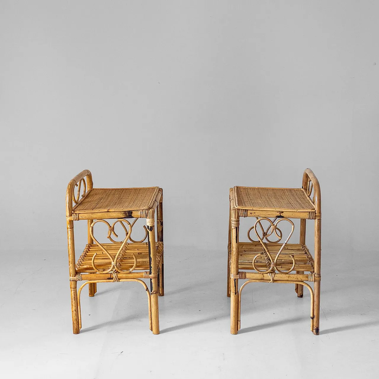 Pair of bamboo and rattan bedside tables, 1960s 3