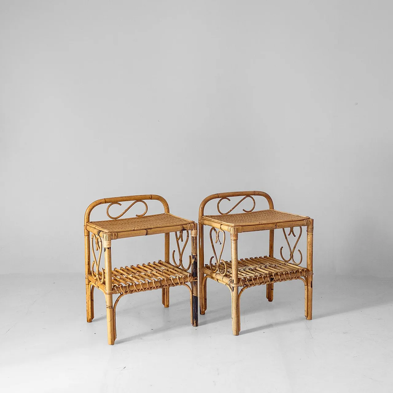 Pair of bamboo and rattan bedside tables, 1960s 4