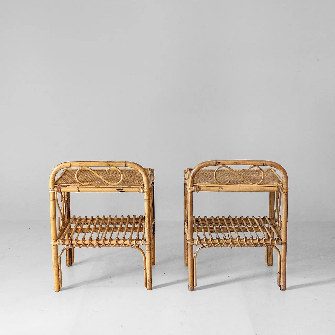 Pair of bamboo and rattan bedside tables, 1960s 6