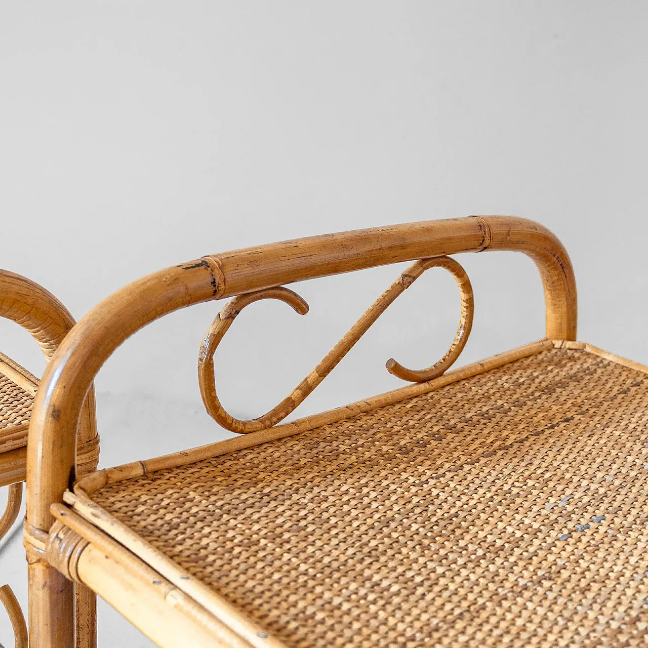 Pair of bamboo and rattan bedside tables, 1960s 8