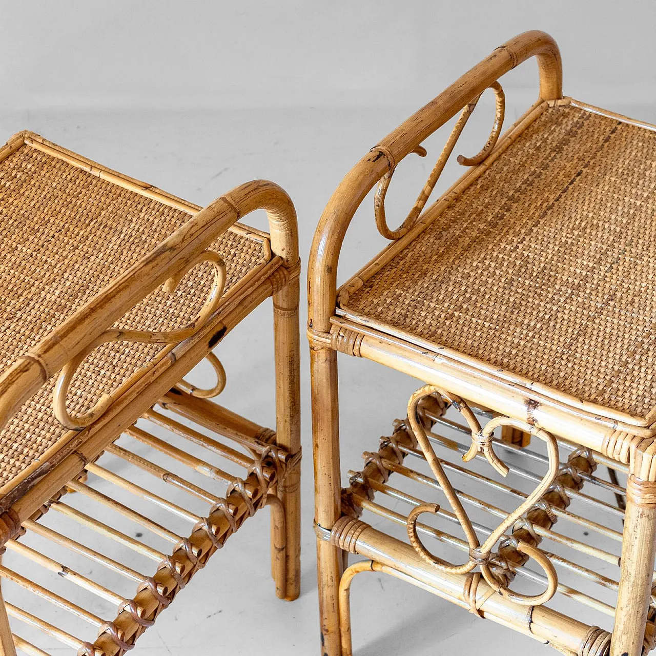 Pair of bamboo and rattan bedside tables, 1960s 9