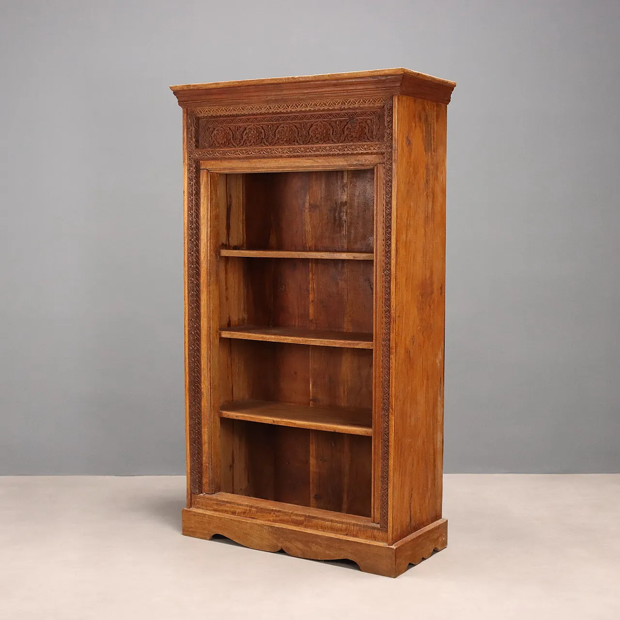 Indian open bookcase in exotic solid wood, 20th century 1