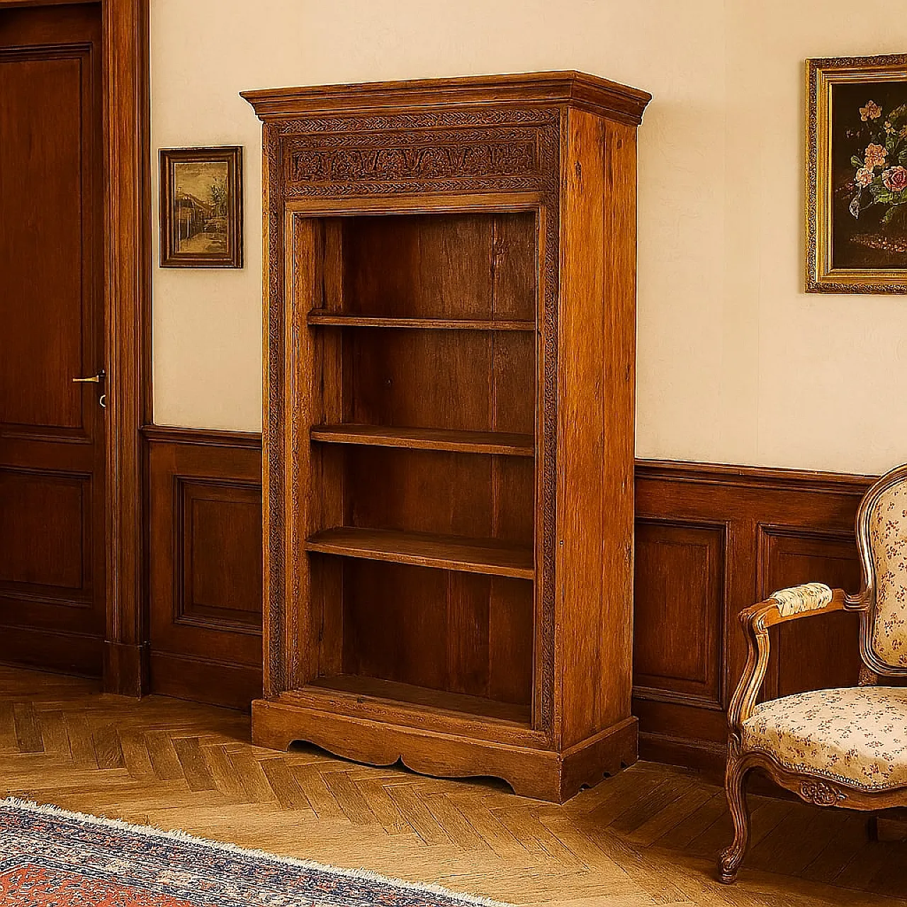 Indian open bookcase in exotic solid wood, 20th century 2