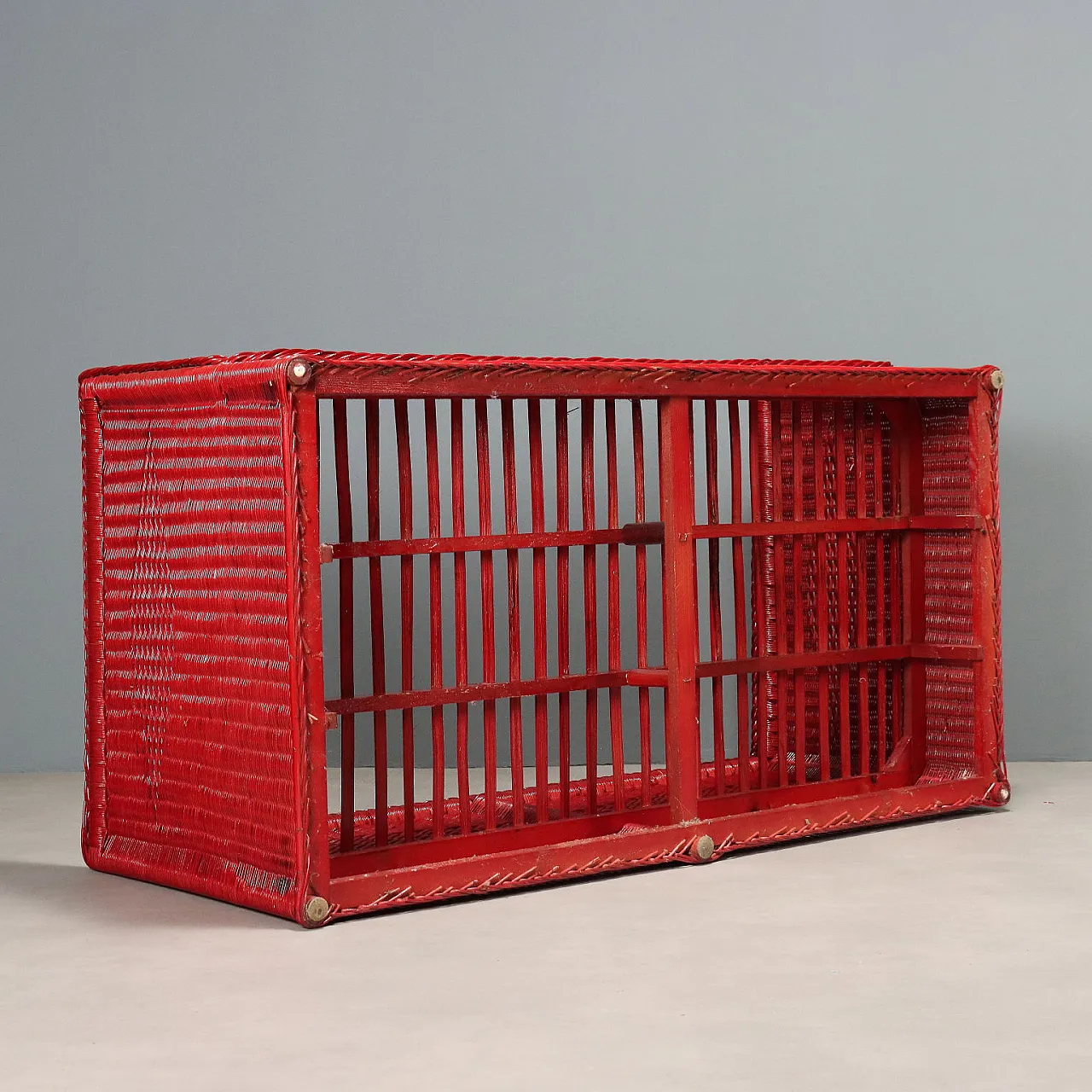 Divano a 2 posti in vimini rosso con cuscini imbottiti, anni '80 10