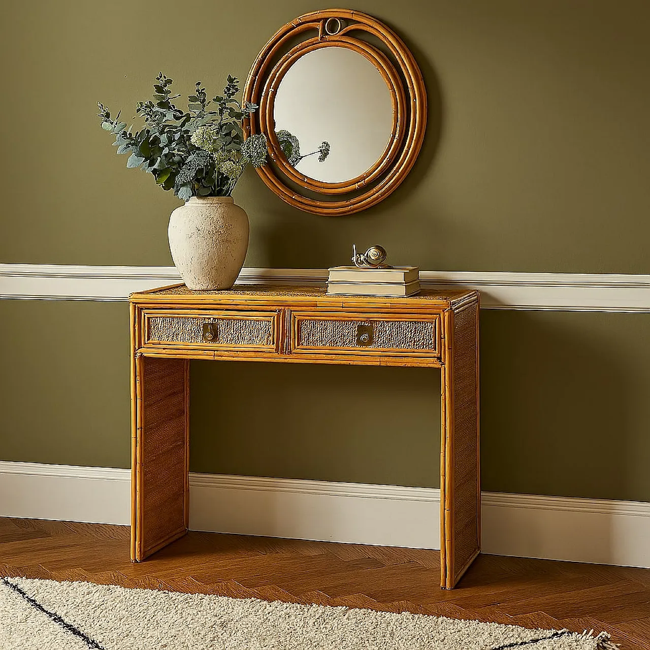 Consolle in bambù e ottone, anni '80 2