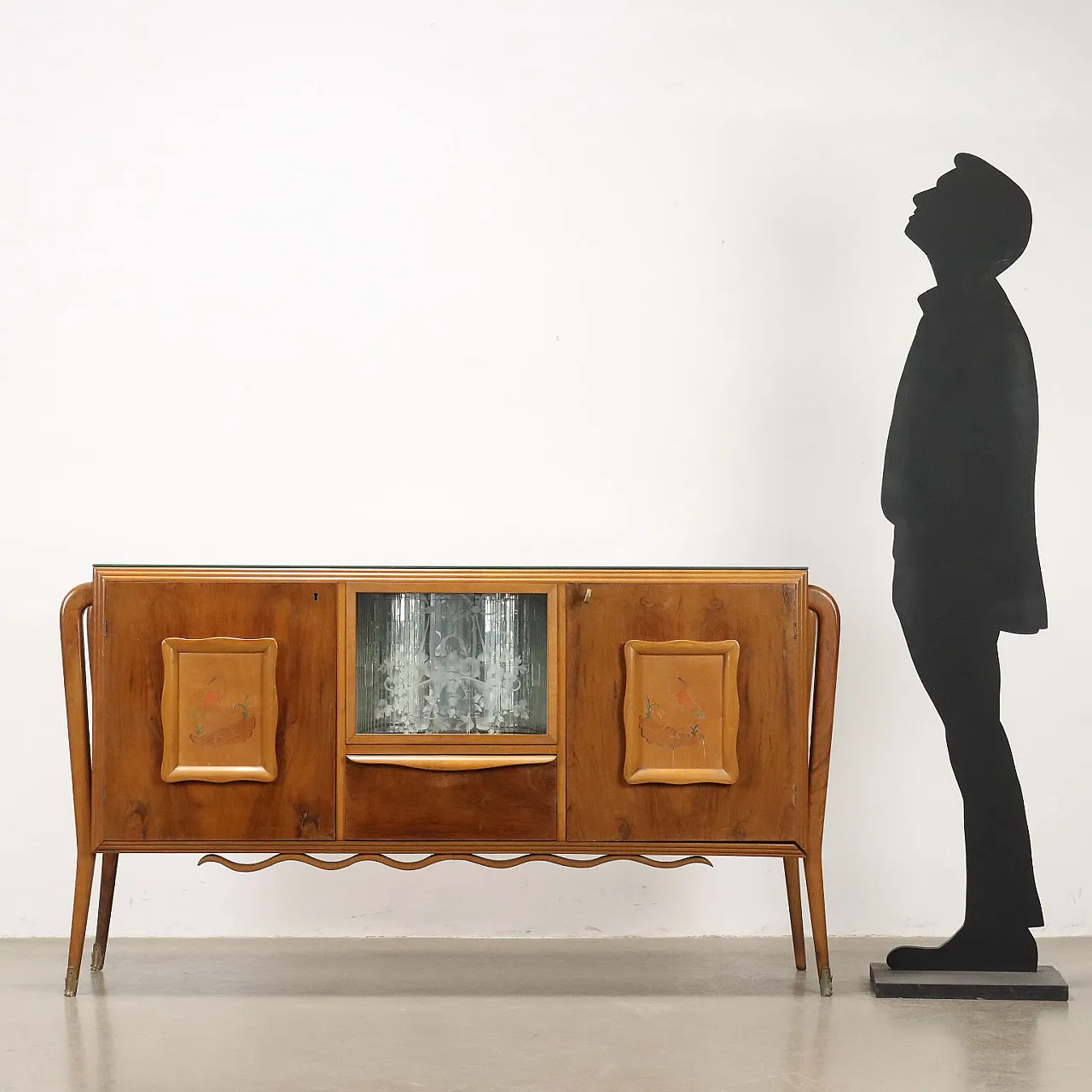 Buffet cabinet with glass top and mirrored bar compartment, 1950s 2