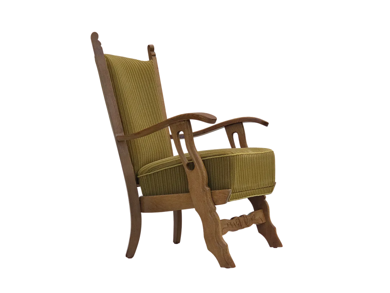 Poltrona scandinava cotone lana e rovere, anni '70 20