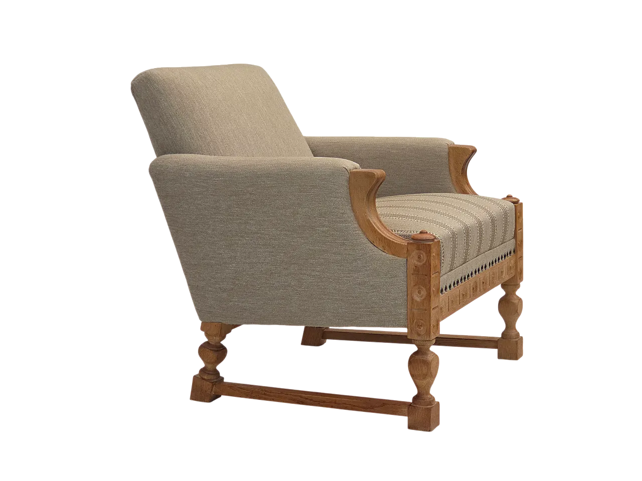 Danish armchair beige wool oak wood, 1970s 21
