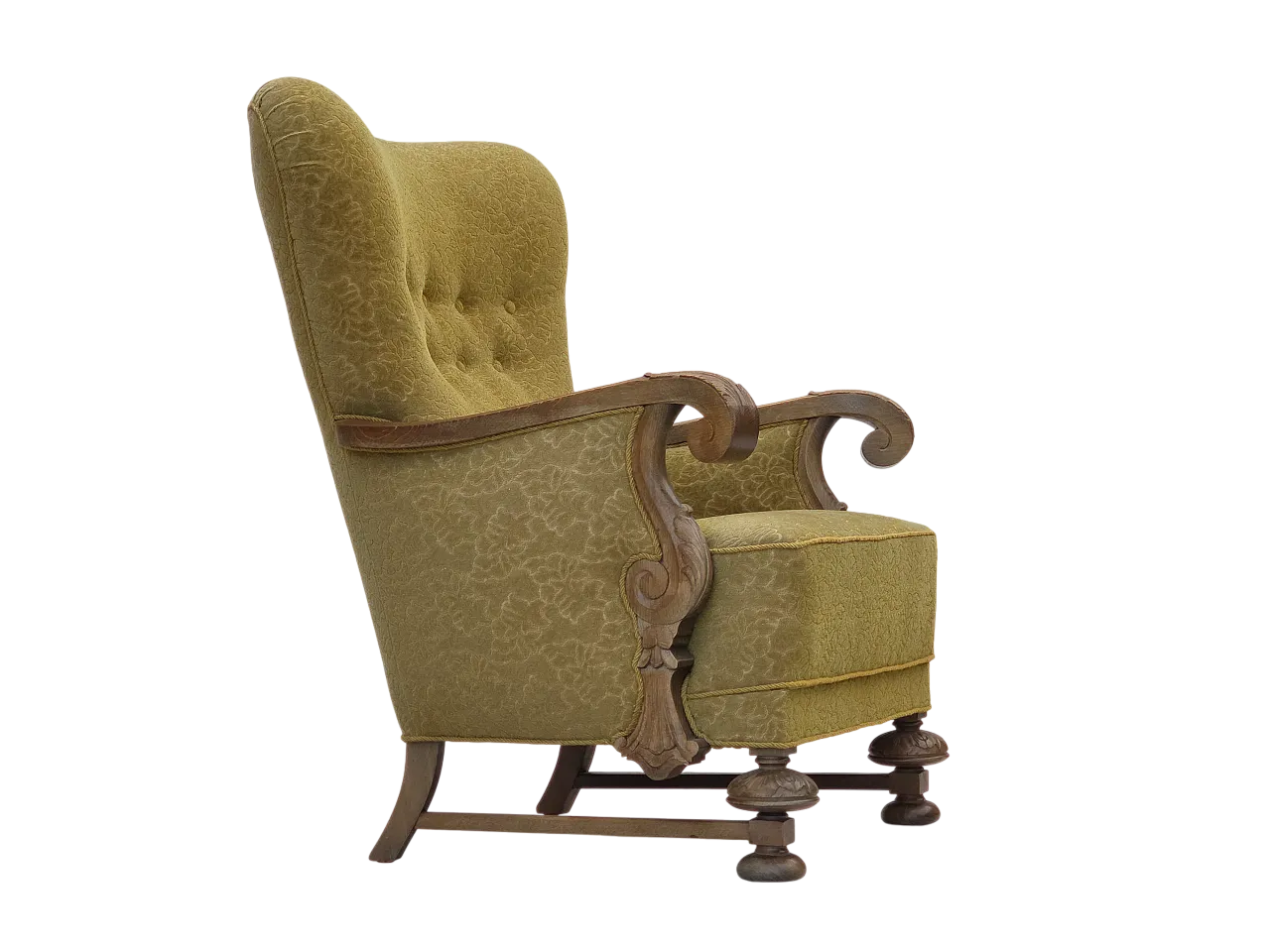 Danish highback armchair cotton wool fabric, 1960s 18