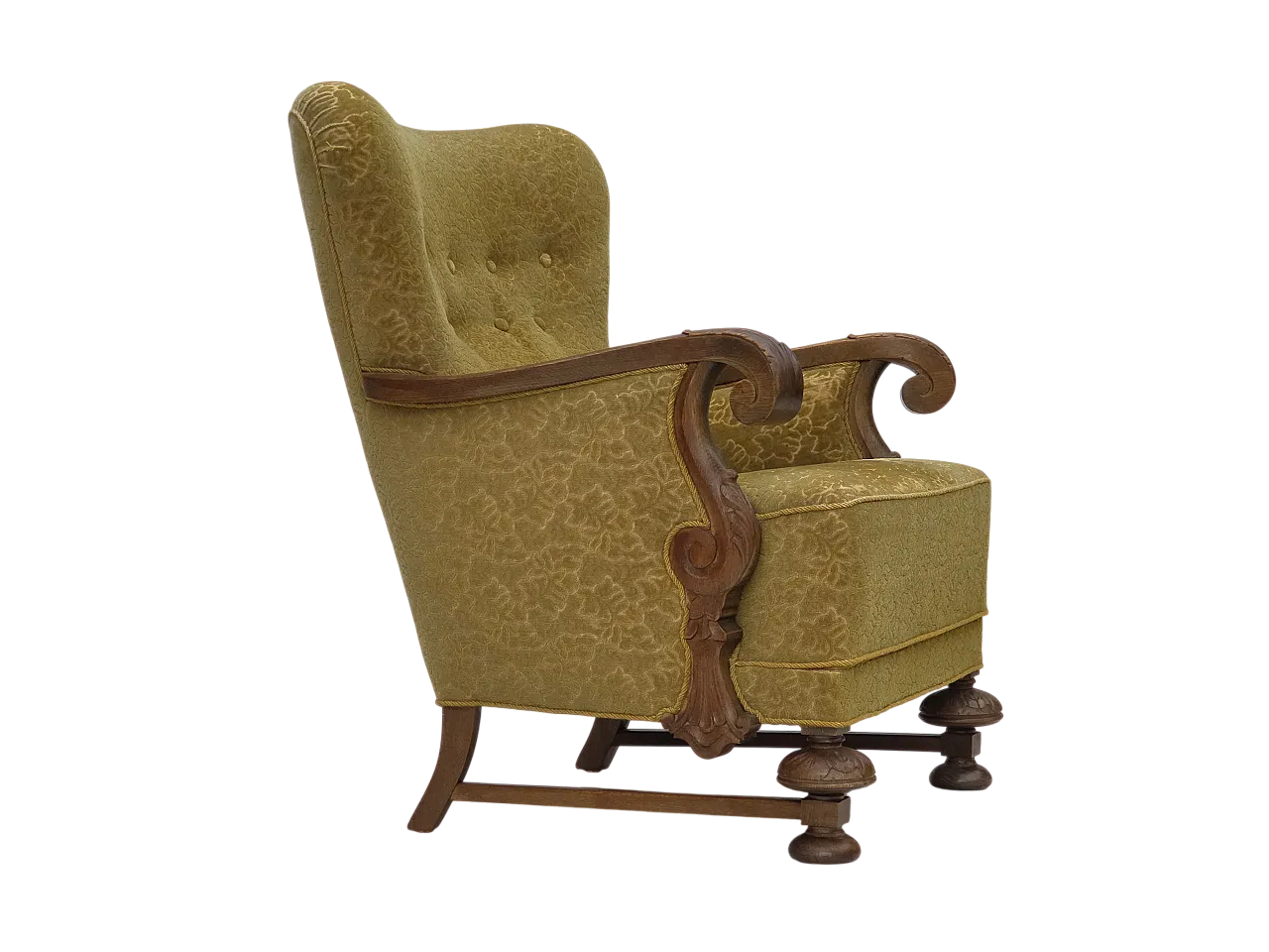 Danish armchair cotton/wool fabric solid oak wood, 1960s 24