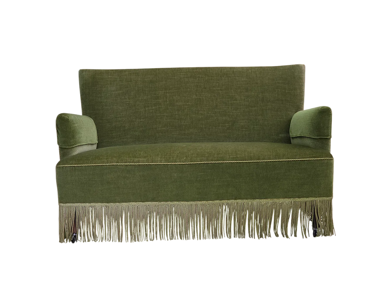 Danish 2-seater sofa green velour, beech wood legs, 1970s 21