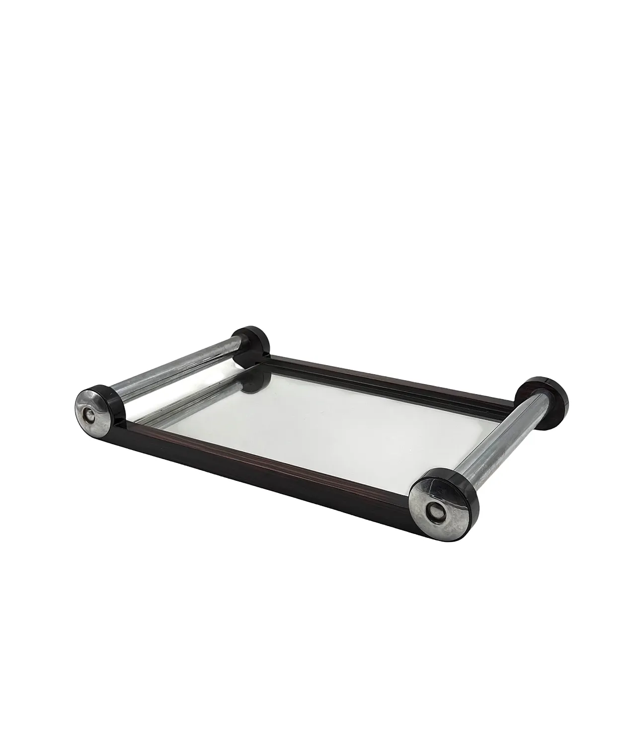 Vassoio Art Déco in legno con specchio, Francia anni '30 1