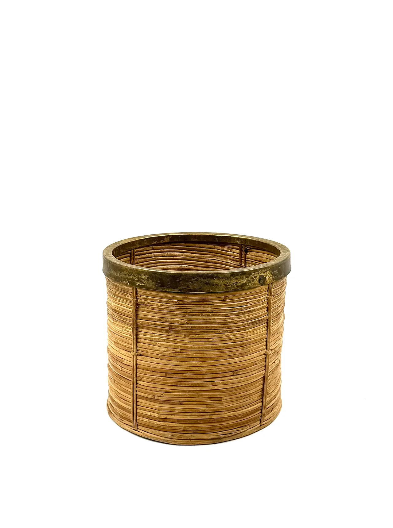 Brass basket and wicker in Hollywood Regency style, Italy, 1970 1