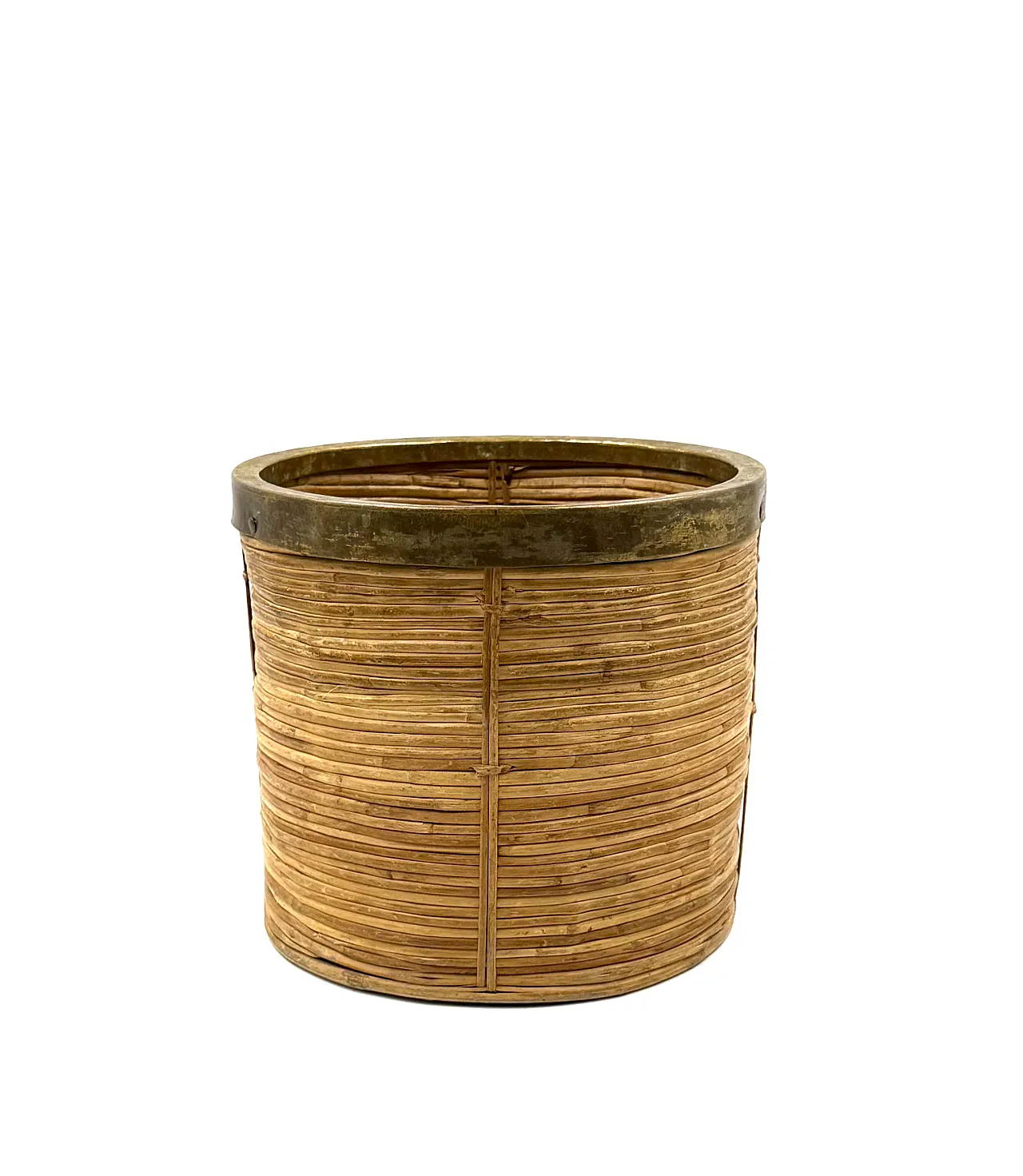 Brass basket and wicker in Hollywood Regency style, Italy, 1970 2